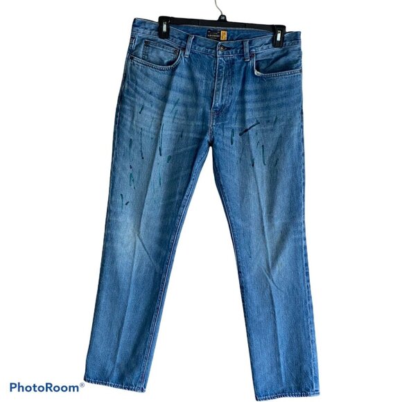 J Crew Jeans 36x32 Paint Spatter Men's Slim Straight Leg Medium Wash - Picture 6 of 10